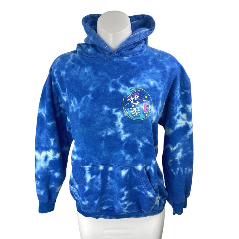 Call Your Mother Blue Tie Dye Skeleton Hooded Hoodie Sweatshirt Sweater Top S